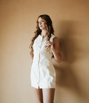 Cream Stitch Detail Sleeveless Button Down Dress SD3173 - Southern Soule Designs