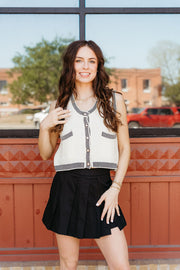 Cream Sweater Vest with Accented Pearl Button T25700 - Southern Soule Designs