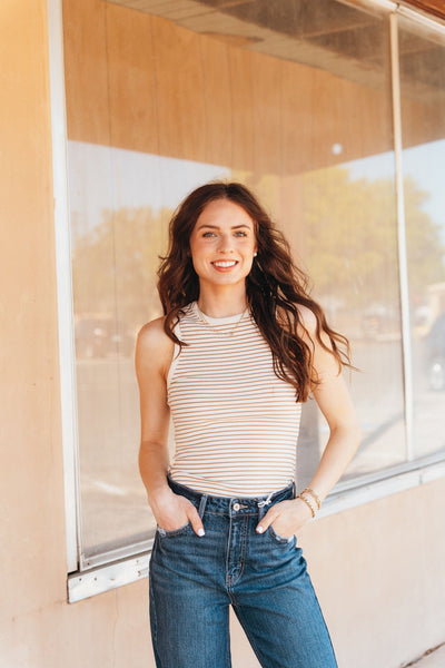 Cream - Tan Stripe Sleeveless Bodysuit MT9737 - 12 - Southern Soule Designs