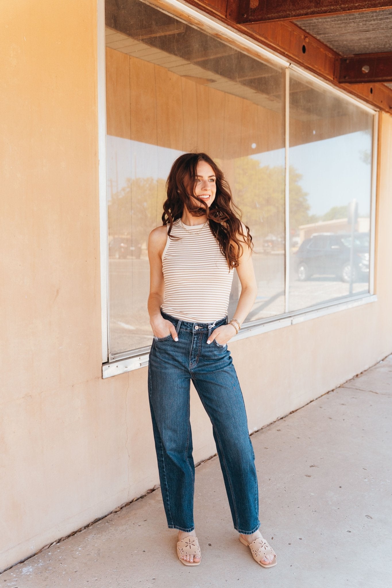 Cream - Tan Stripe Sleeveless Bodysuit MT9737 - 12 - Southern Soule Designs