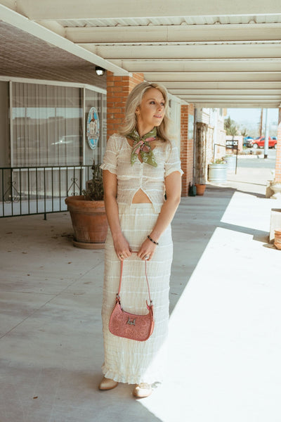 Cream Textured Long Skirt BRK3457 - Southern Soule Designs