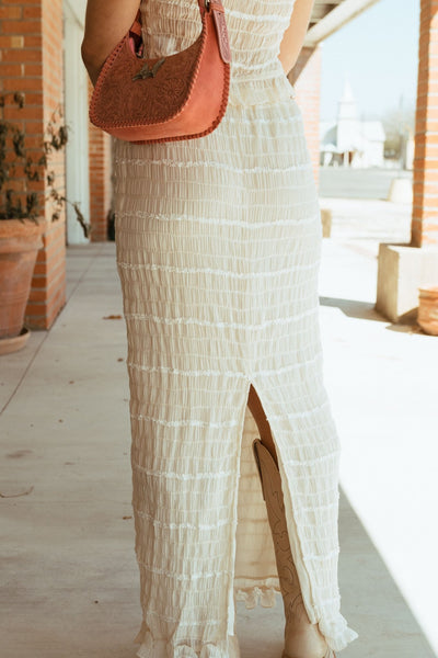 Cream Textured Long Skirt BRK3457 - Southern Soule Designs