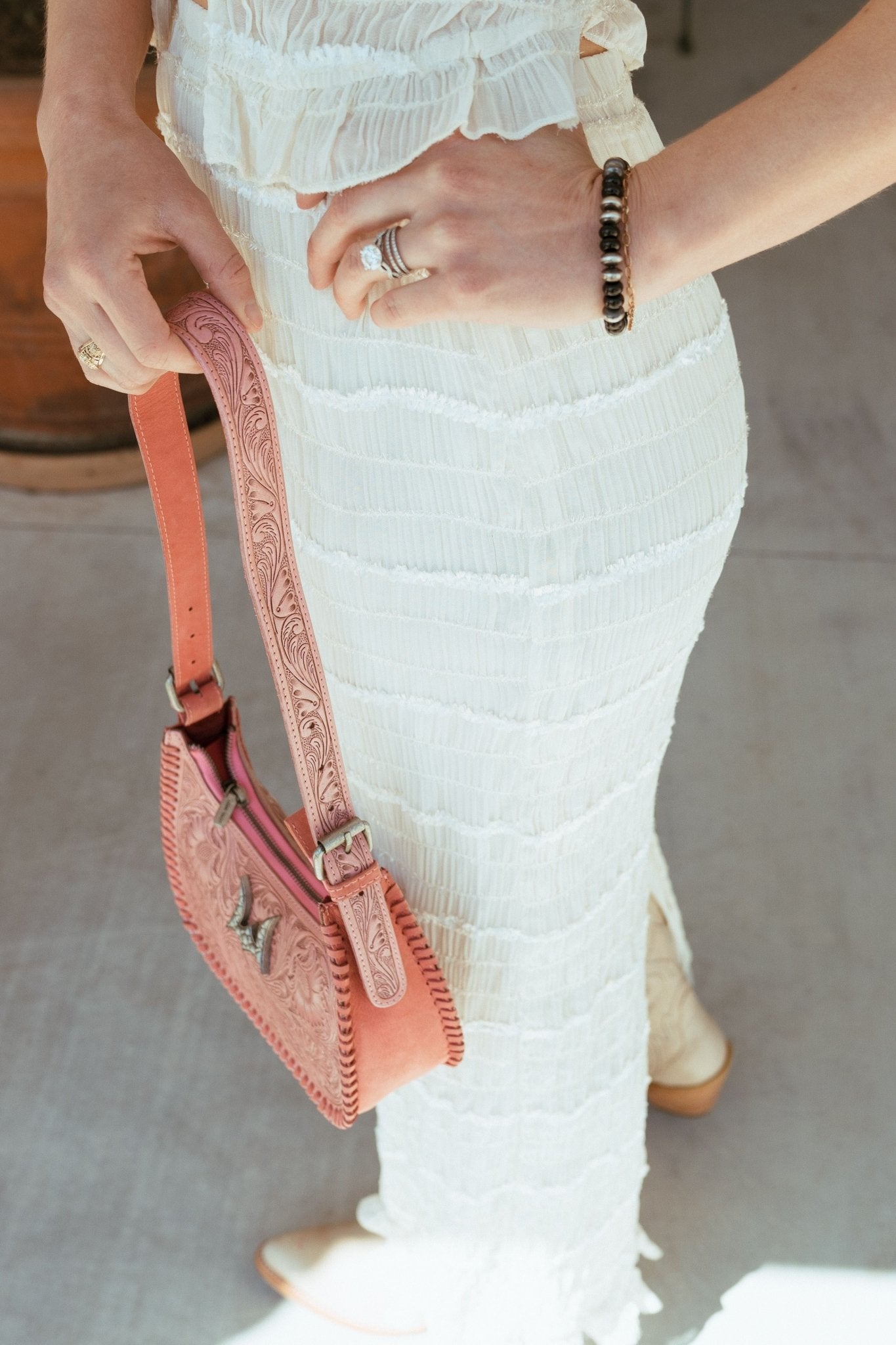 Cream Textured Long Skirt BRK3457 - Southern Soule Designs