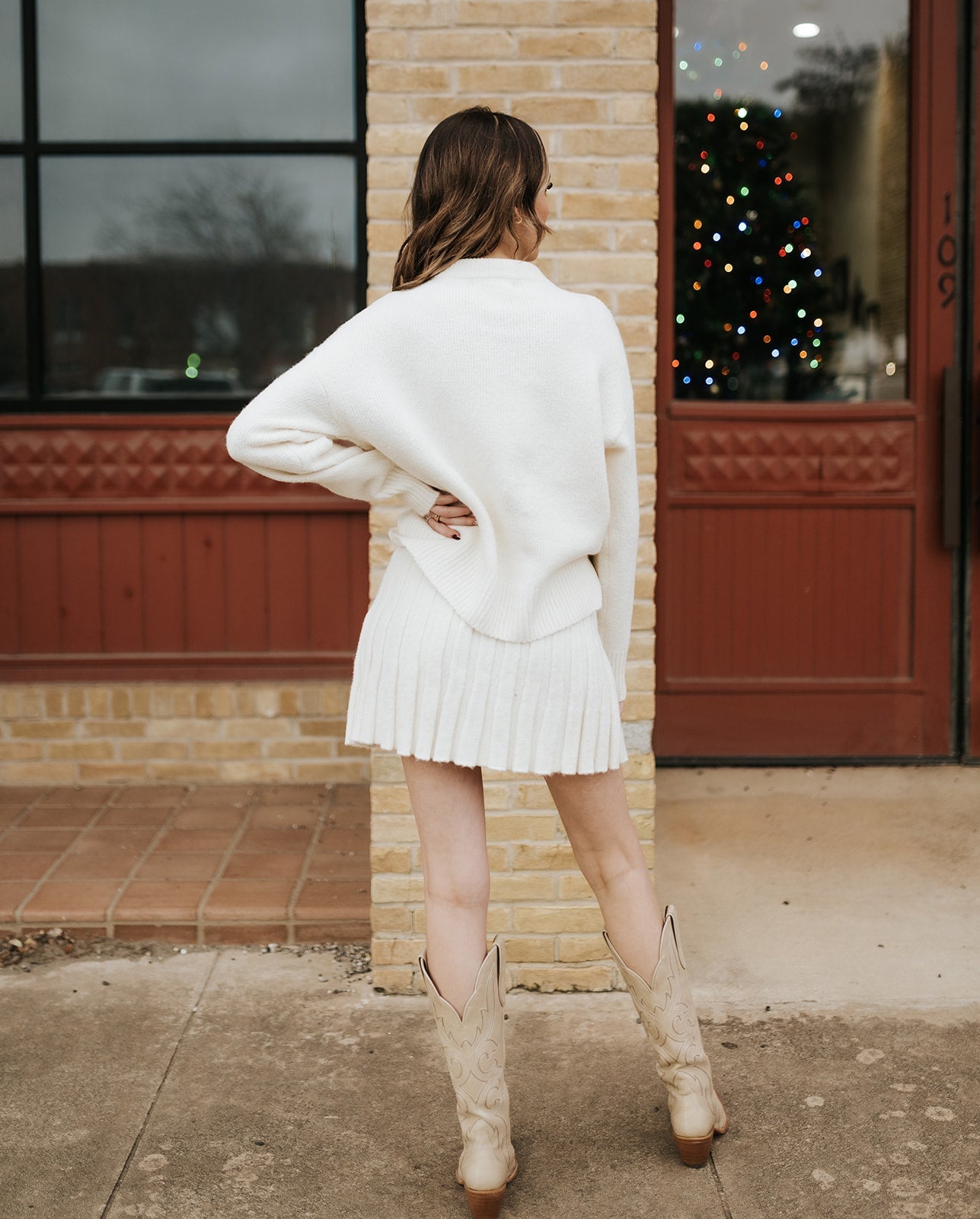 Cream Turtleneck Sweater and Pleated Mini Skirt Set IST6179 - Southern Soule Designs