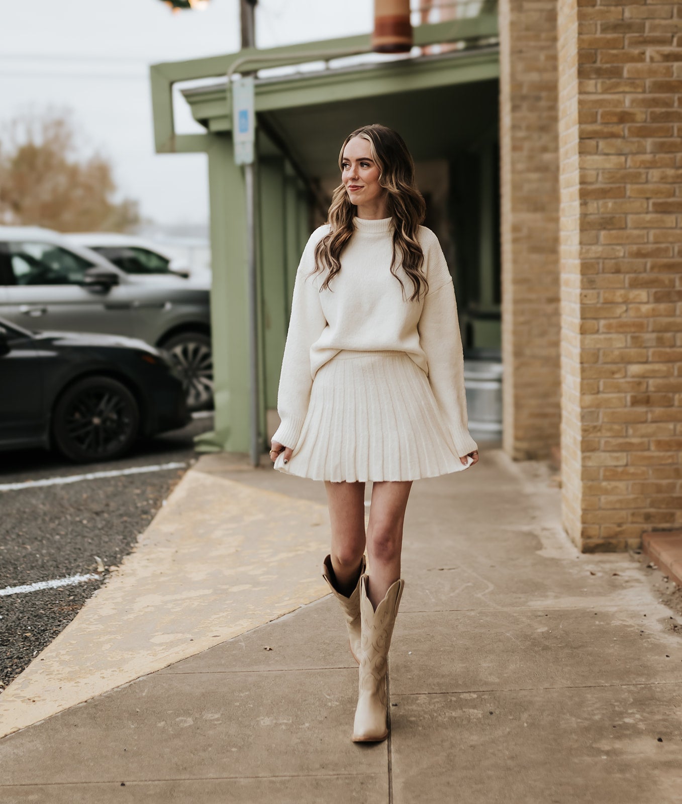 Cream Turtleneck Sweater and Pleated Mini Skirt Set IST6179 - Southern Soule Designs