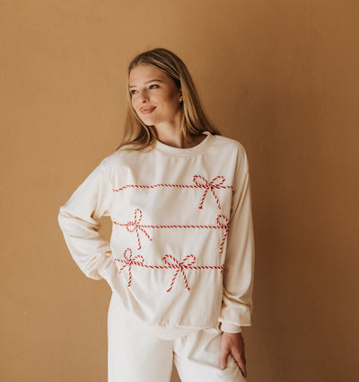 Cream Twist Bow Cord Detail Sweatshirt IKT801105 - 01 - Southern Soule Designs