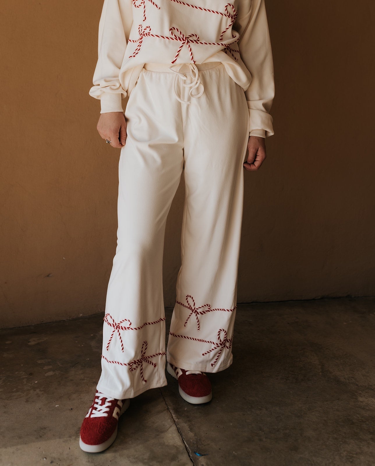 Cream Twist Bow Cord Sweatpants IKP801104 - 01 - Southern Soule Designs