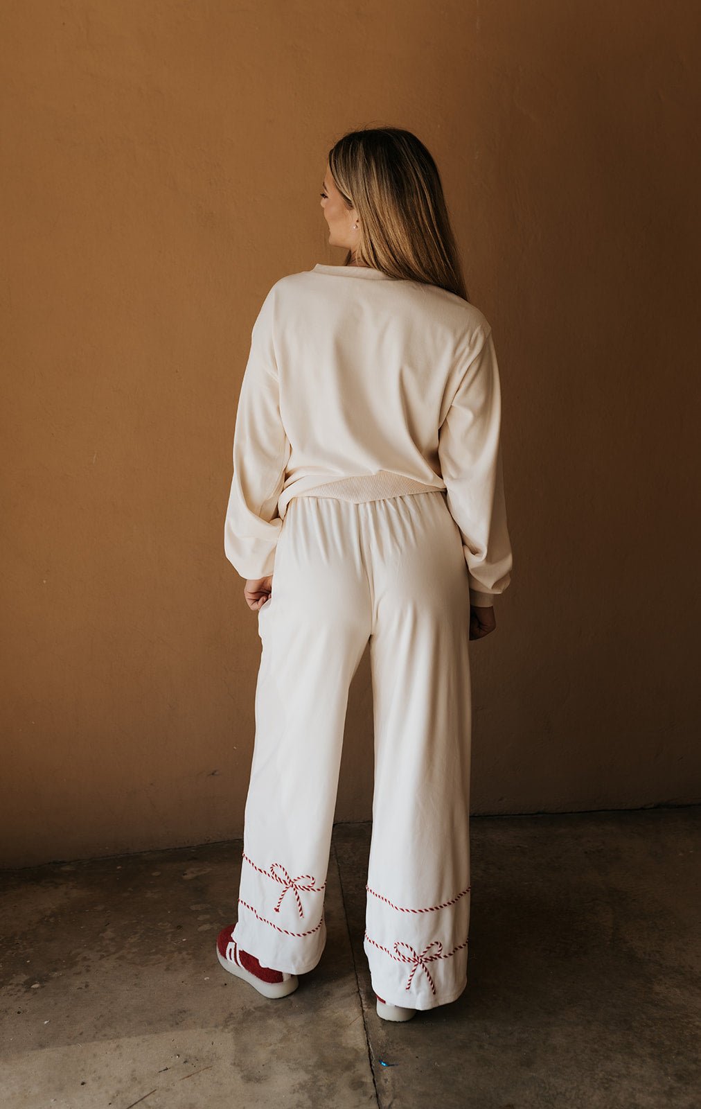 Cream Twist Bow Cord Sweatpants IKP801104 - 01 - Southern Soule Designs