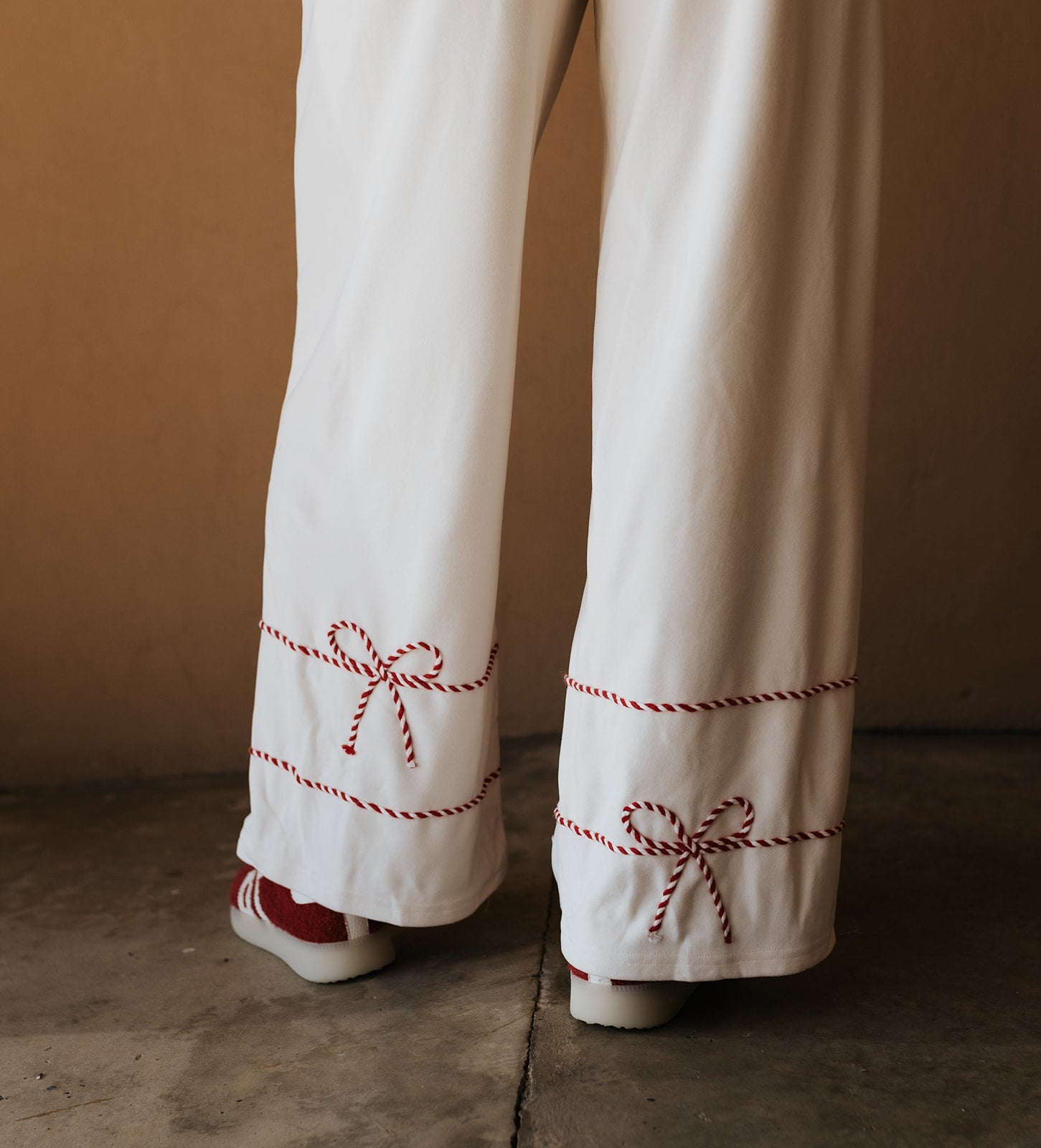 Cream Twist Bow Cord Sweatpants IKP801104 - 01 - Southern Soule Designs