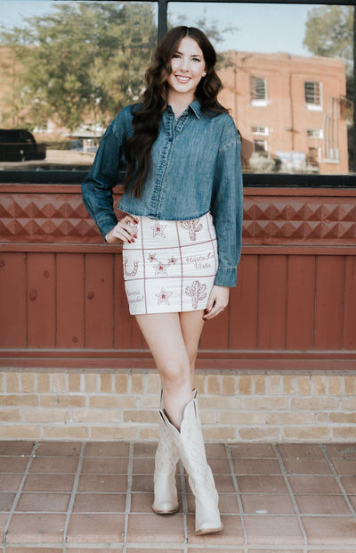 Cream Western Flair Mini Skirt RB1058 - Southern Soule Designs