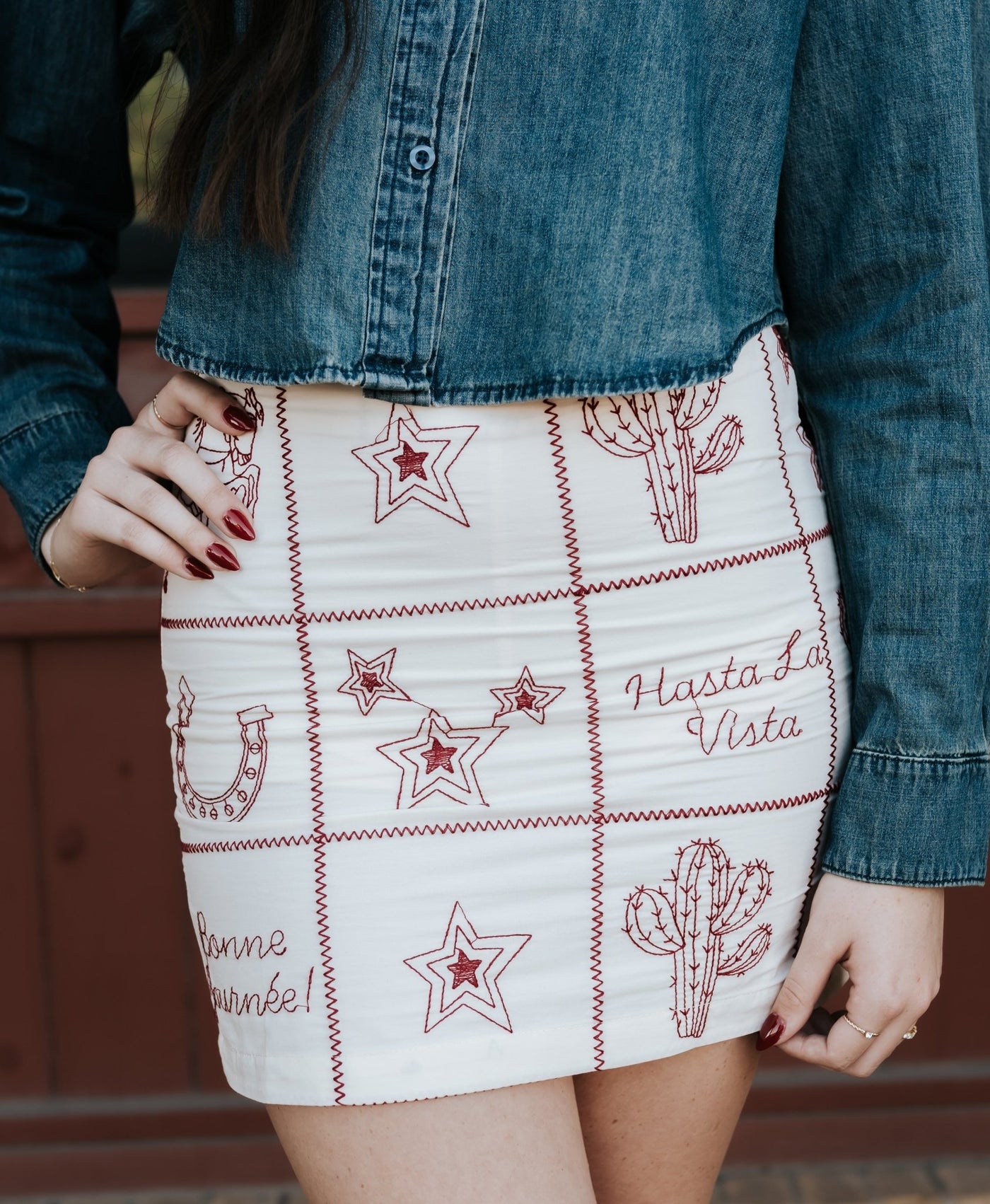 Cream Western Flair Mini Skirt RB1058 - Southern Soule Designs