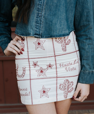 Cream Western Flair Mini Skirt RB1058 - Southern Soule Designs