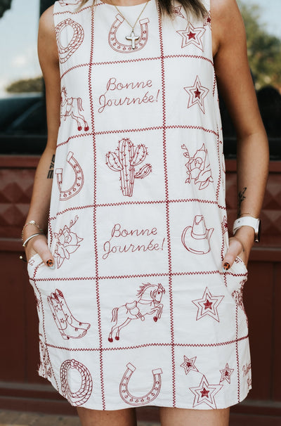 Cream Western Flair Shift Dress - Southern Soule Designs