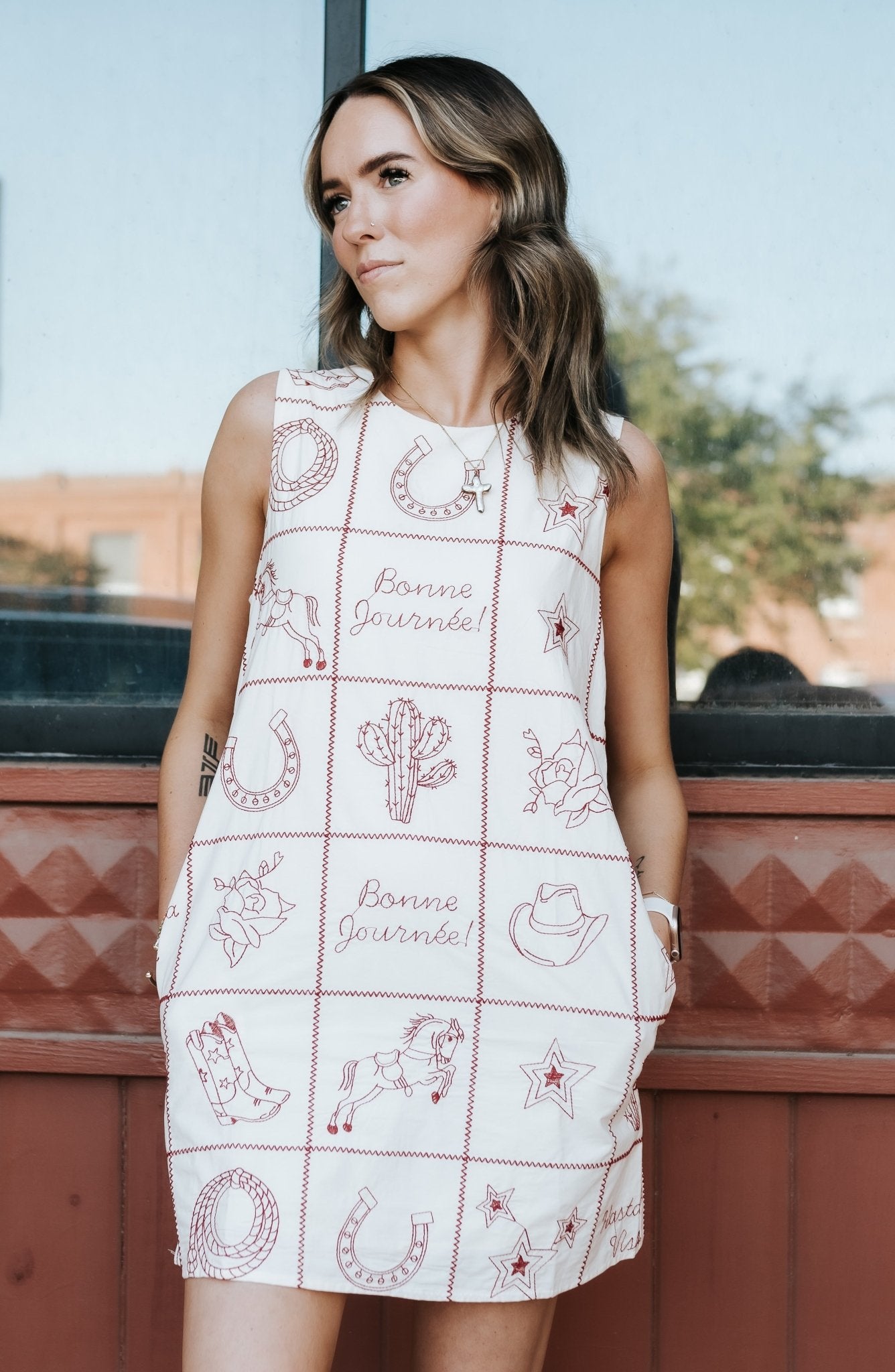 Cream Western Flair Shift Dress - Southern Soule Designs