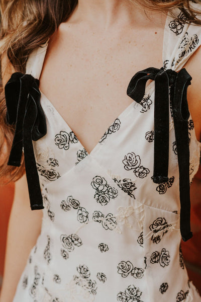 Cream/Black Floral Print Mini Dress HD1819 - 1 - Southern Soule Designs