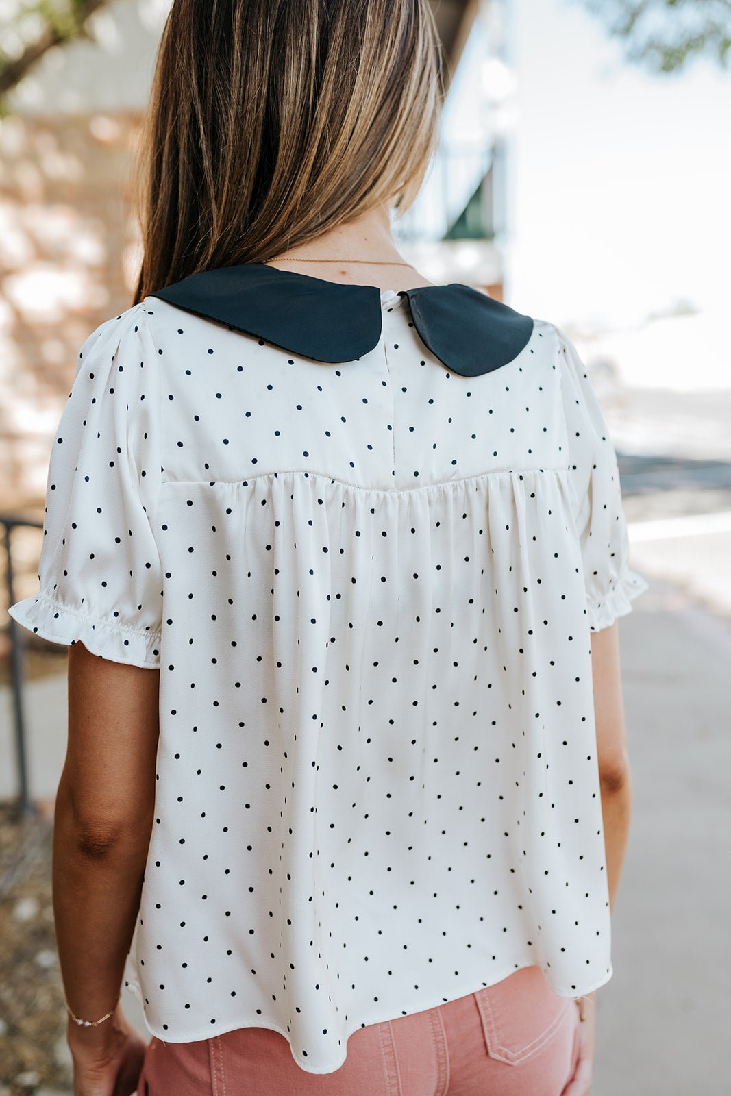 Cream/Black Polka Dot Collared Blouse WL25 - 12455 - Southern Soule Designs