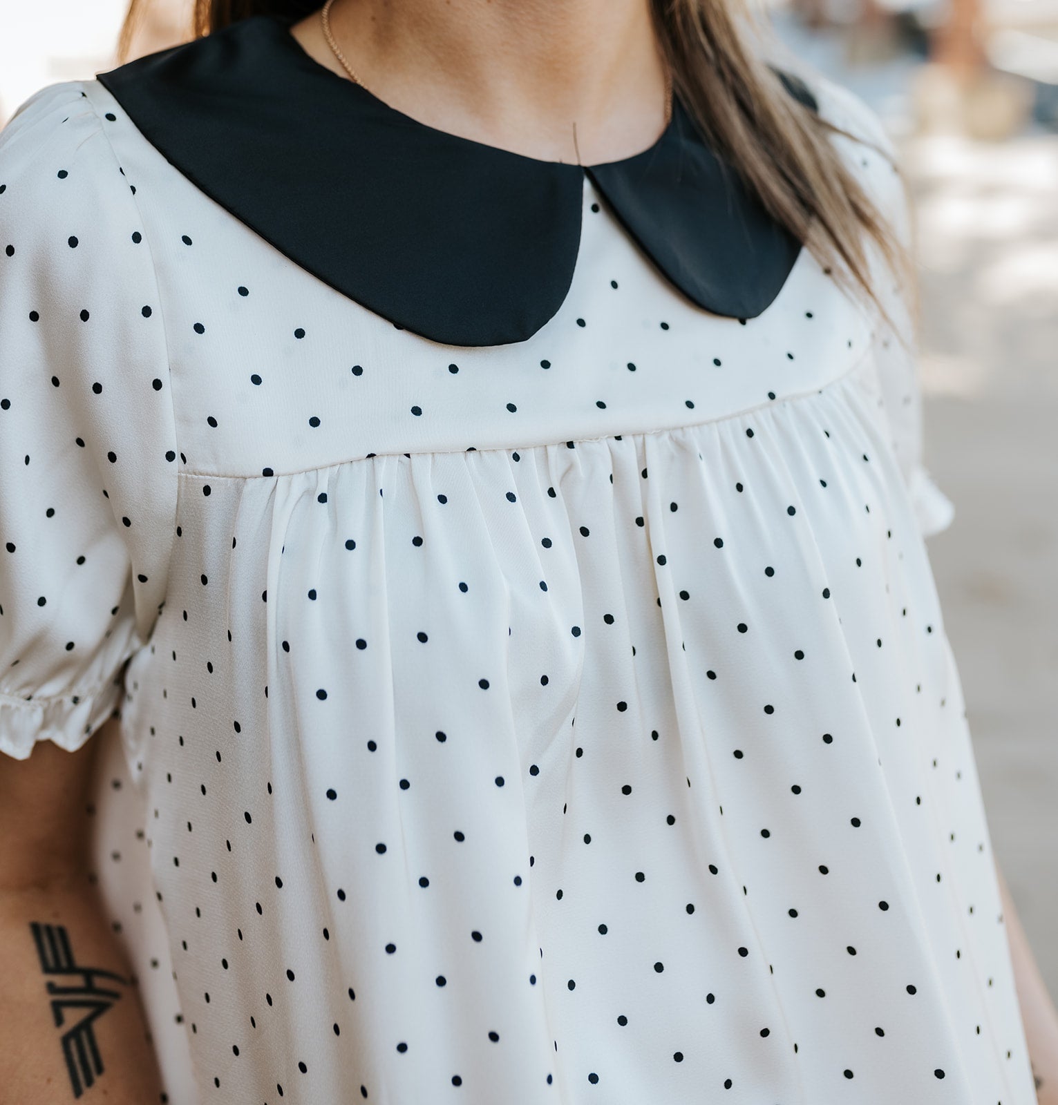 Cream/Black Polka Dot Collared Blouse WL25 - 12455 - Southern Soule Designs