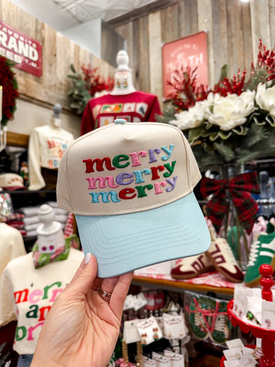 Cream/Blue Merry Merry Merry Hat - Southern Soule Designs