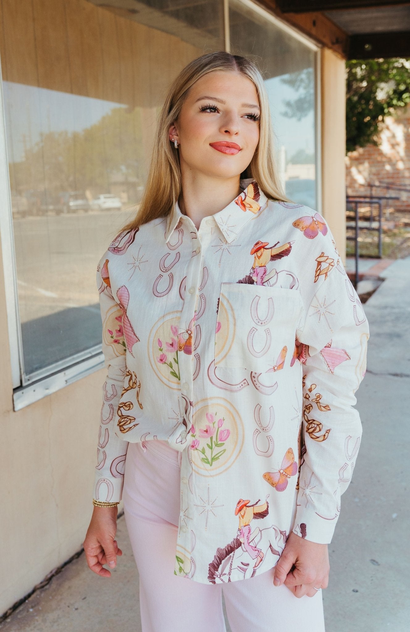 Cream/Blush Cowgirl Rodeo Button Down Shirt BRT1112 - 18 - Southern Soule Designs