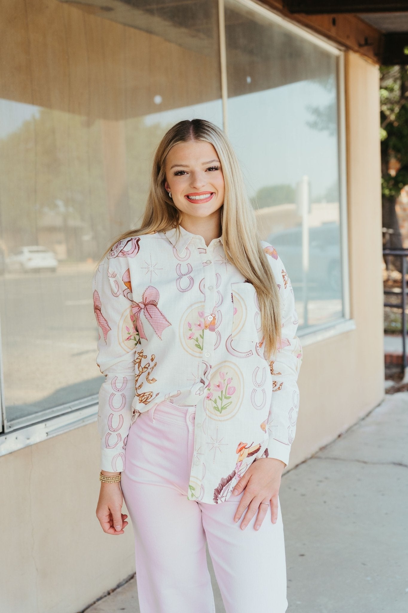 Cream/Blush Cowgirl Rodeo Button Down Shirt BRT1112 - 18 - Southern Soule Designs