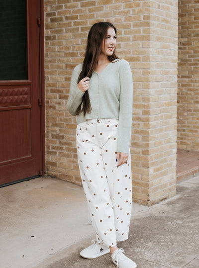 Cream/Brown Polka Dot Wide Denim Pants IP200313 - 02 - Southern Soule Designs