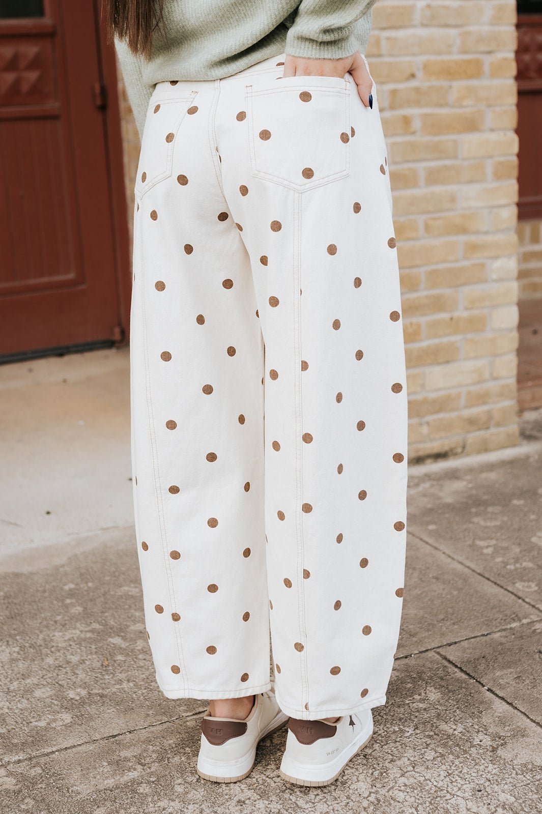 Cream/Brown Polka Dot Wide Denim Pants IP200313 - 02 - Southern Soule Designs