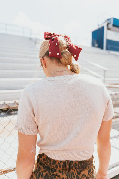 Cream/Brown Short Sleeve Football Knit Top IWT5170 - 5 - Southern Soule Designs