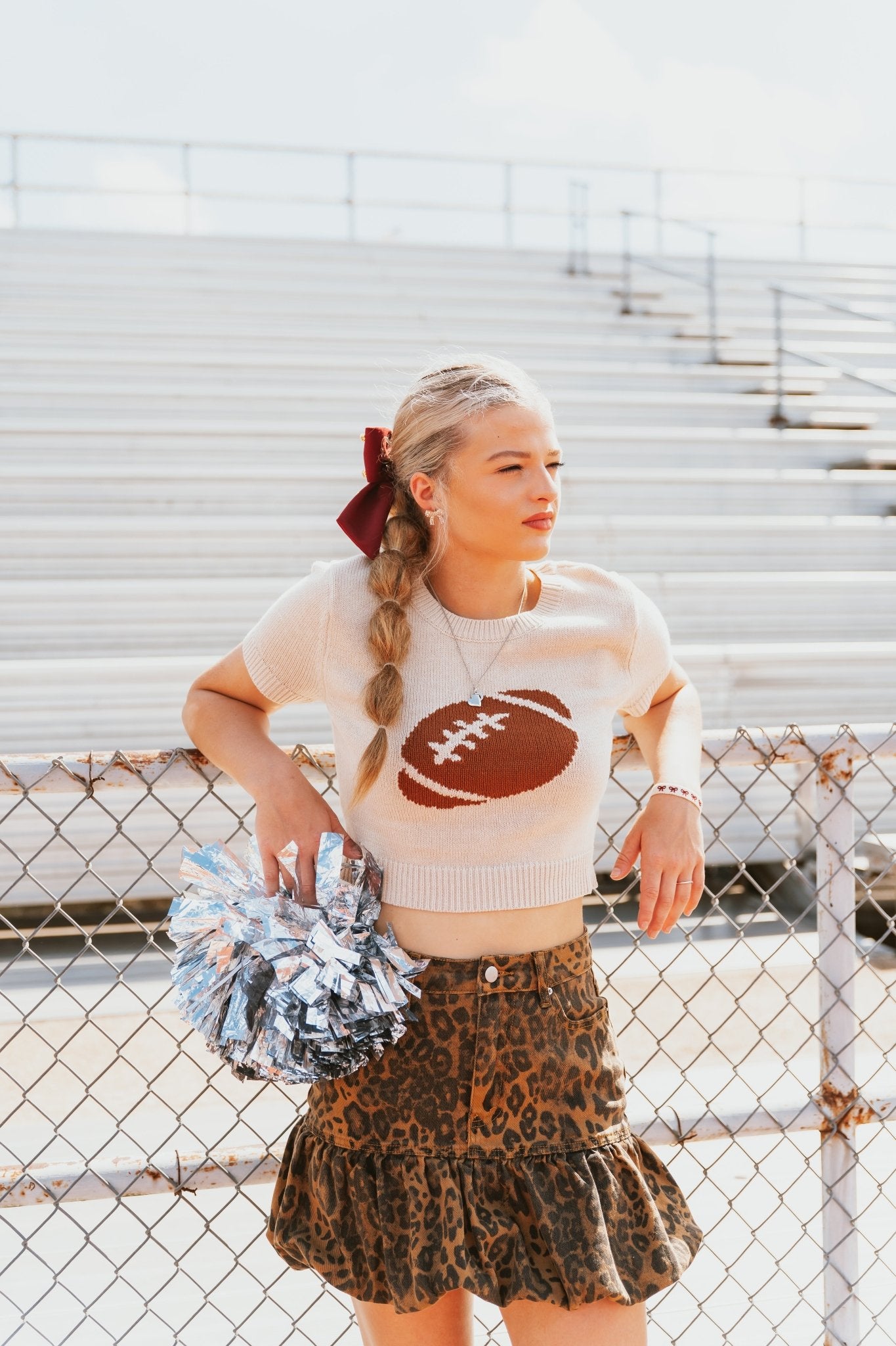 Cream/Brown Short Sleeve Football Knit Top IWT5170 - 5 - Southern Soule Designs