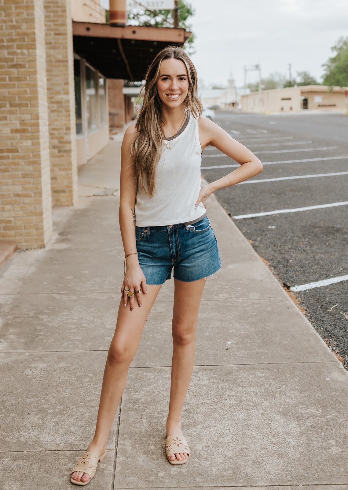 Cream/Charcoal Essential Sleeveless Racer Back Top ET7509 - Southern Soule Designs