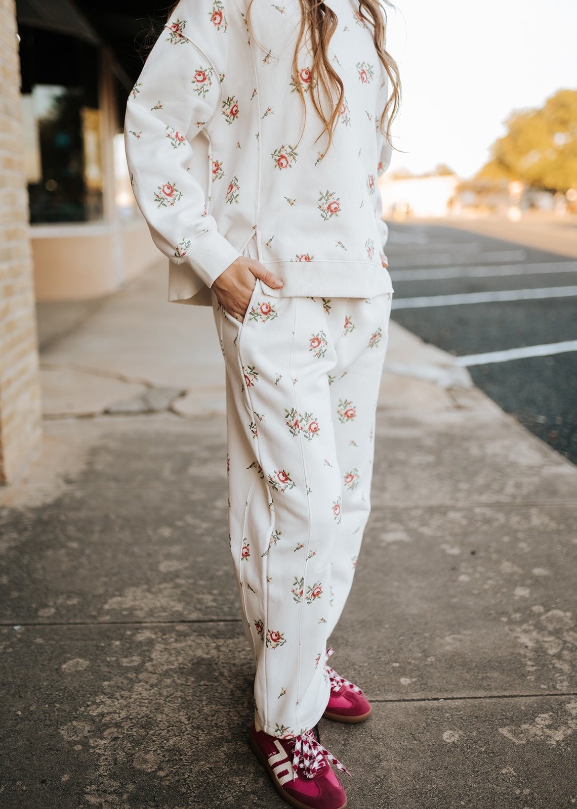 Cream/Multi Floral Embroidery Printed Pants IKP300355 - 01 - Southern Soule Designs