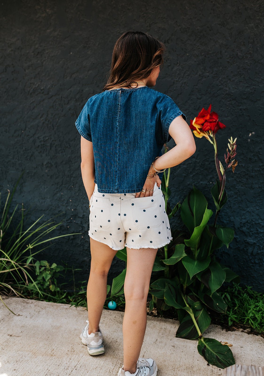 Cream/Navy Polka Dot Denim Skirt IS200854 - 02 - Southern Soule Designs