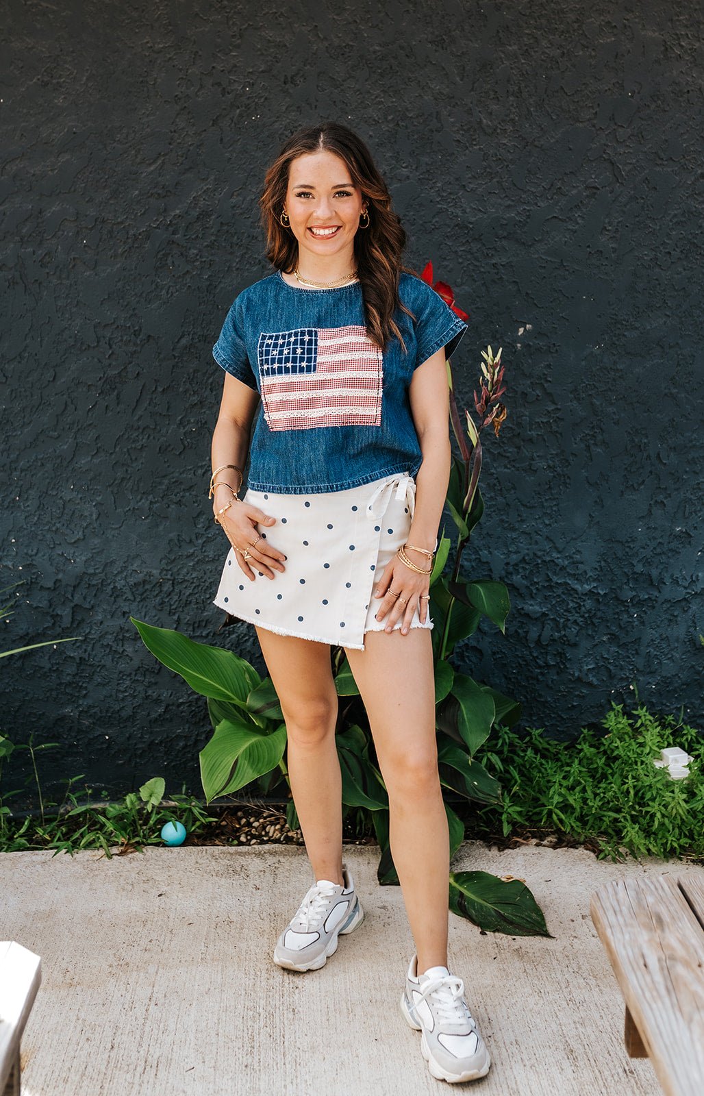 Cream/Navy Polka Dot Denim Skirt IS200854 - 02 - Southern Soule Designs