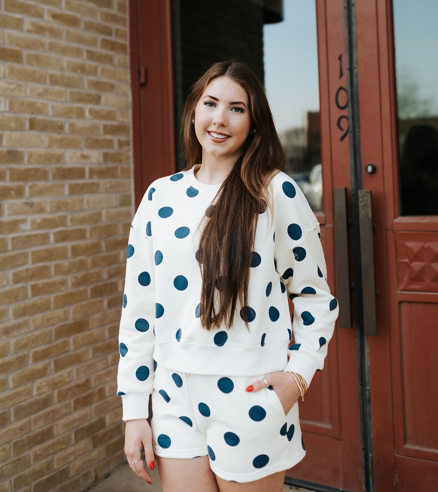 Cream/Navy Polka Dot Sweatshirt VT72656 - Southern Soule Designs