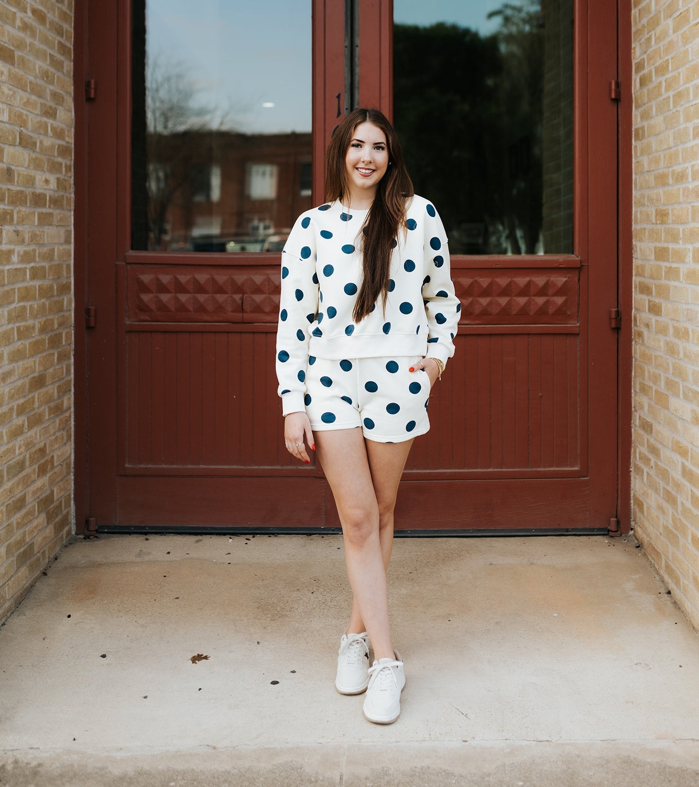 Cream/Navy Polka Dot Sweatshirt VT72656 - Southern Soule Designs