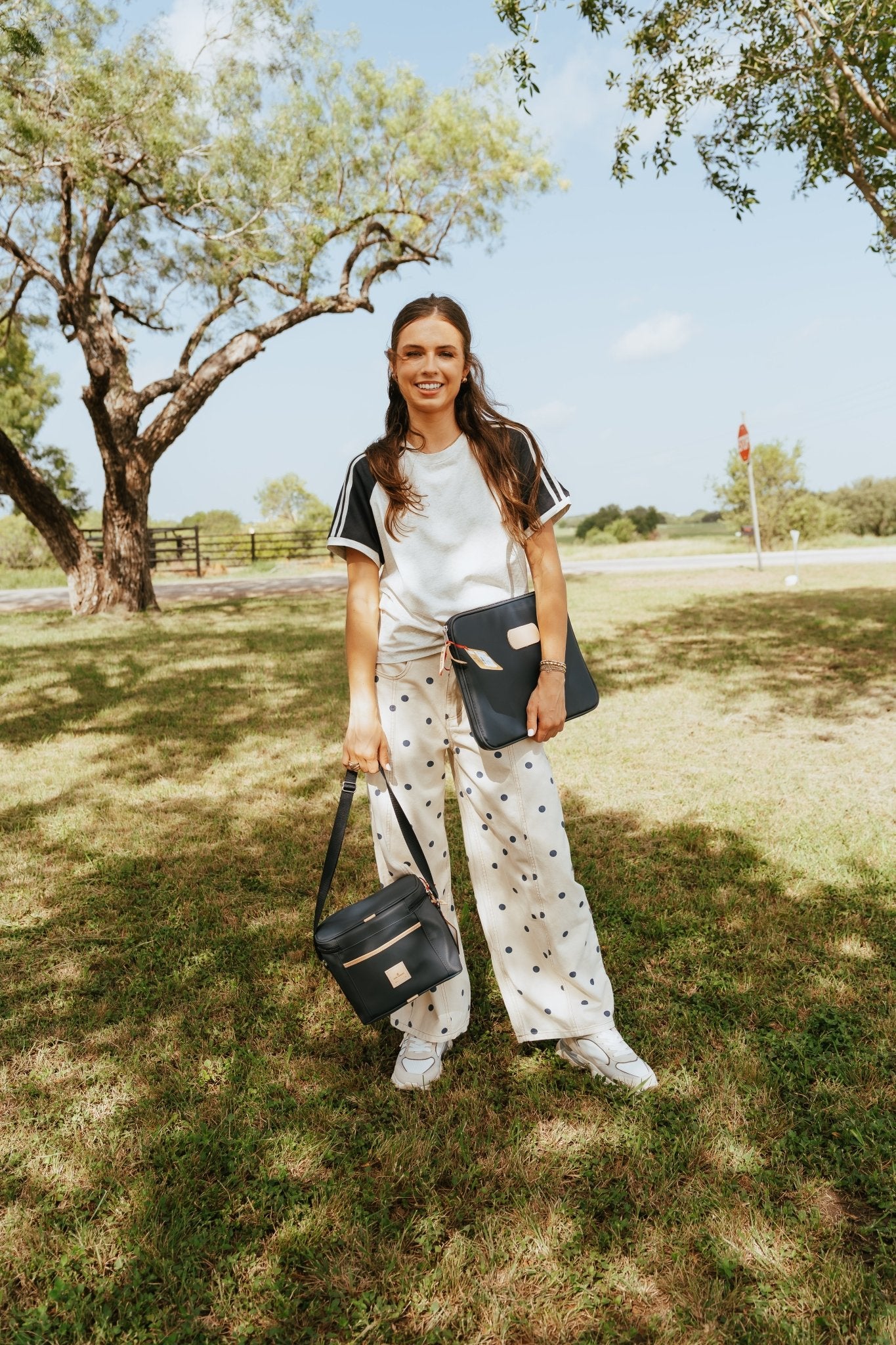 Cream/Navy Polka Dot Wide Denim Pants IP200313 - 01 - Southern Soule Designs