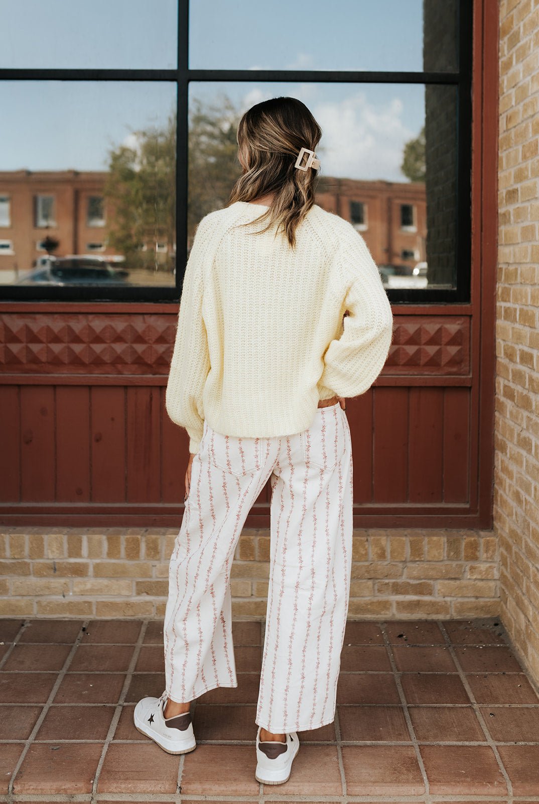 Cream/Pink Floral Print Denim Pants IP300298 - 01 - Southern Soule Designs