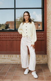 Cream/Pink Floral Print Denim Pants IP300298 - 01 - Southern Soule Designs