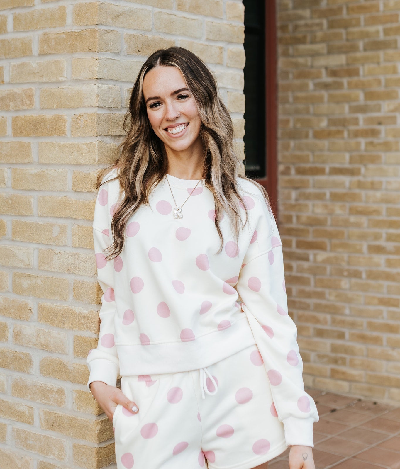 Cream/Pink Polka Dot Sweatshirt VT72656 - Southern Soule Designs