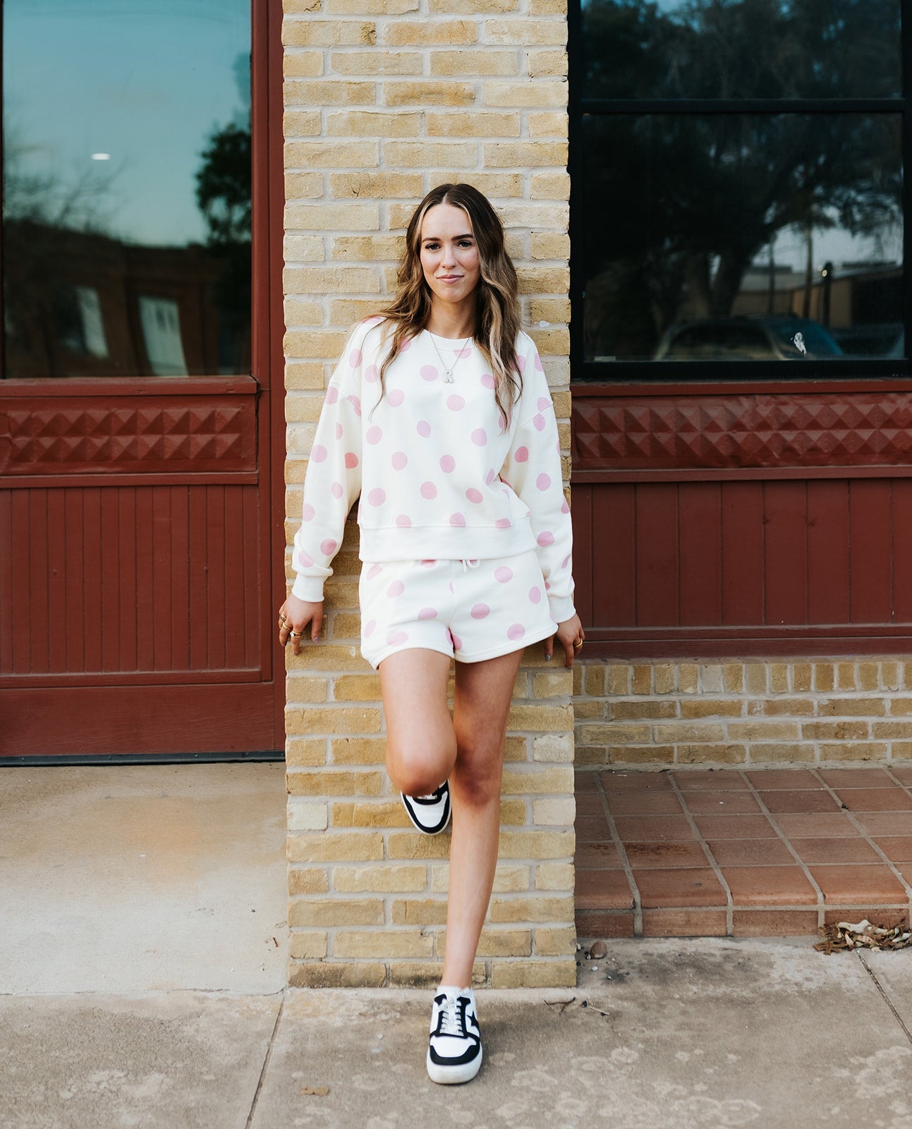 Cream/Pink Polka Dot Sweatshorts VP72654 - Southern Soule Designs