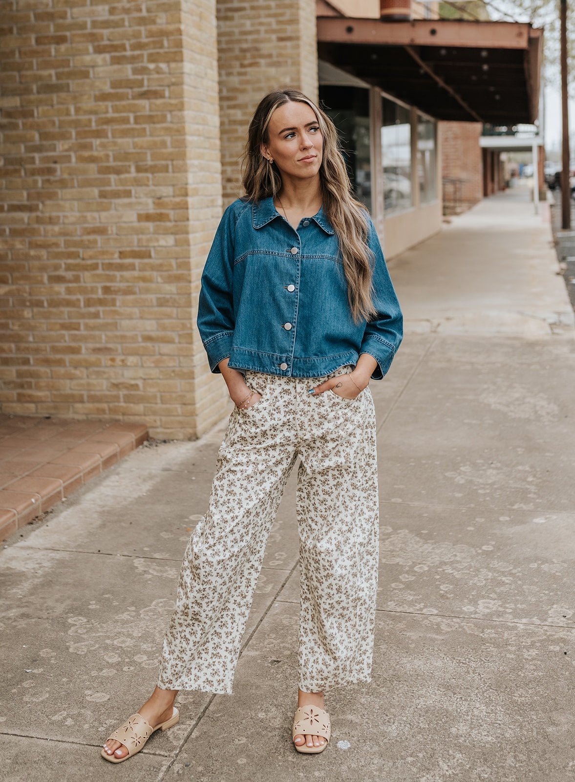 Cream/Taupe Floral Print Twill Barrel Pants - Southern Soule Designs