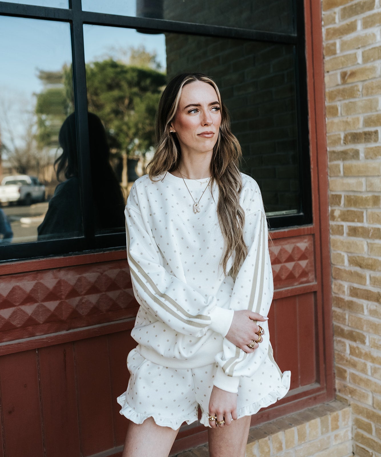 Cream/Taupe Polka Dot French Terry Shorts IKP300539 - 03 - Southern Soule Designs