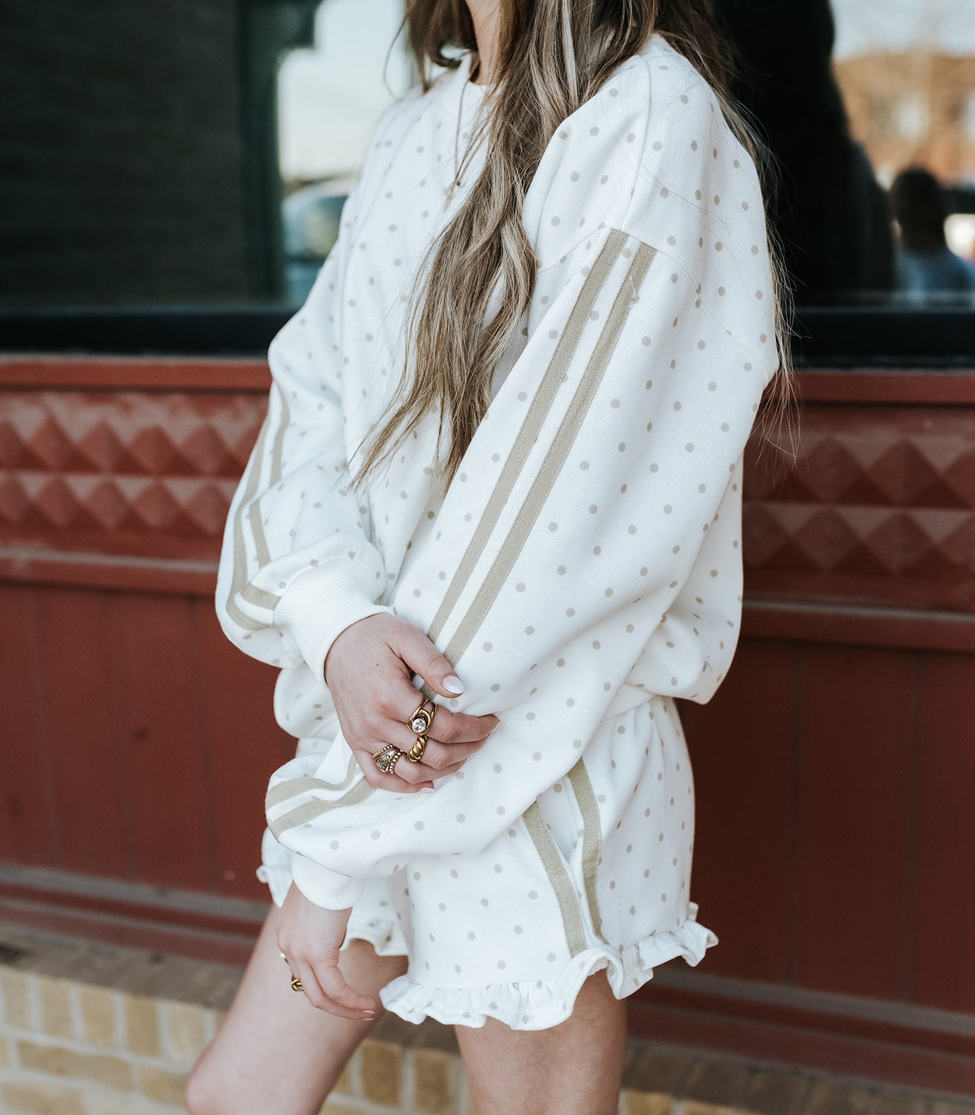 Cream/Taupe Polka Dot French Terry Sweatshirt IKT300538 - 03 - Southern Soule Designs