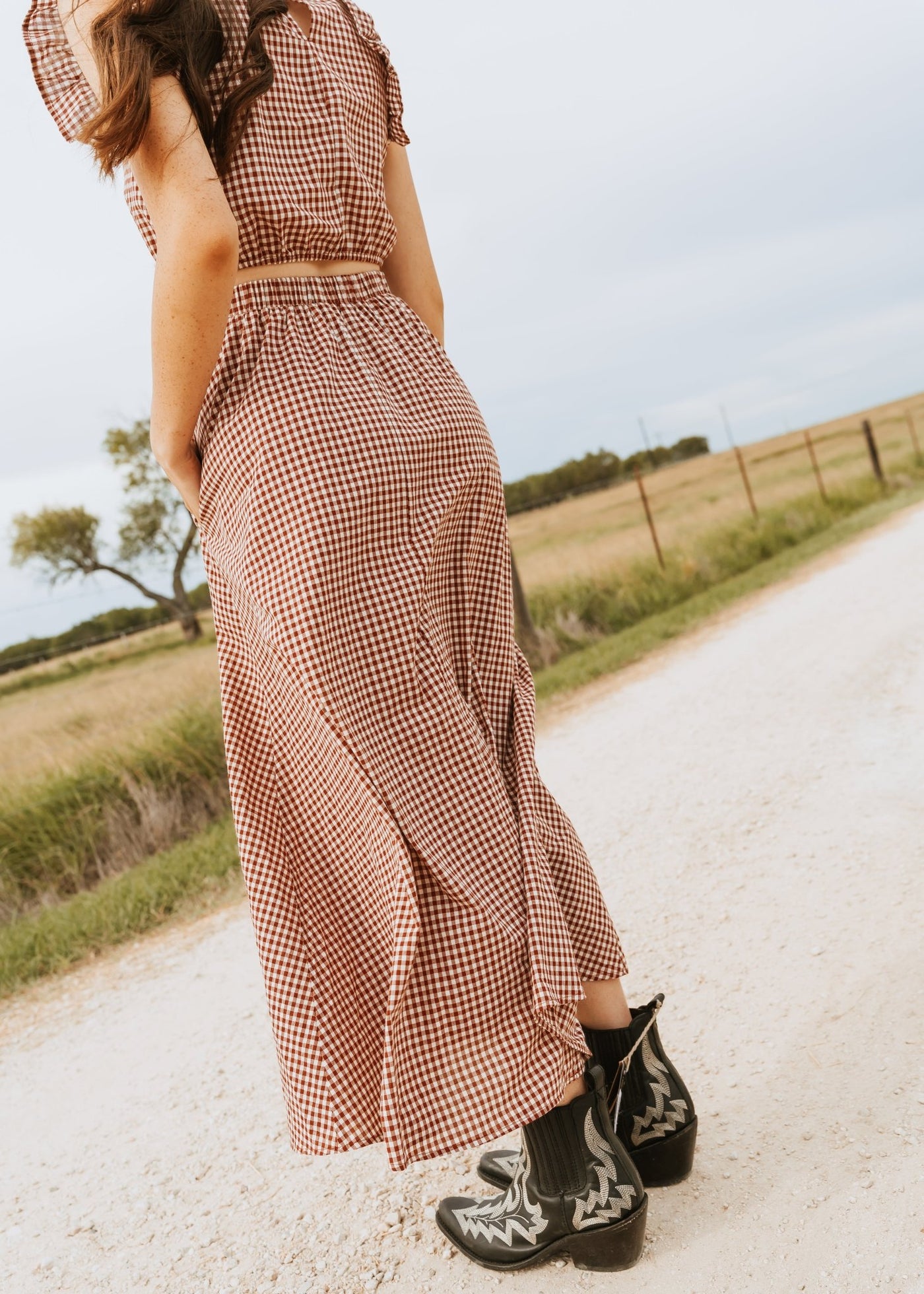 Crimson Gingham Elastic Waist Maxi Skirt CS3808 - Southern Soule Designs