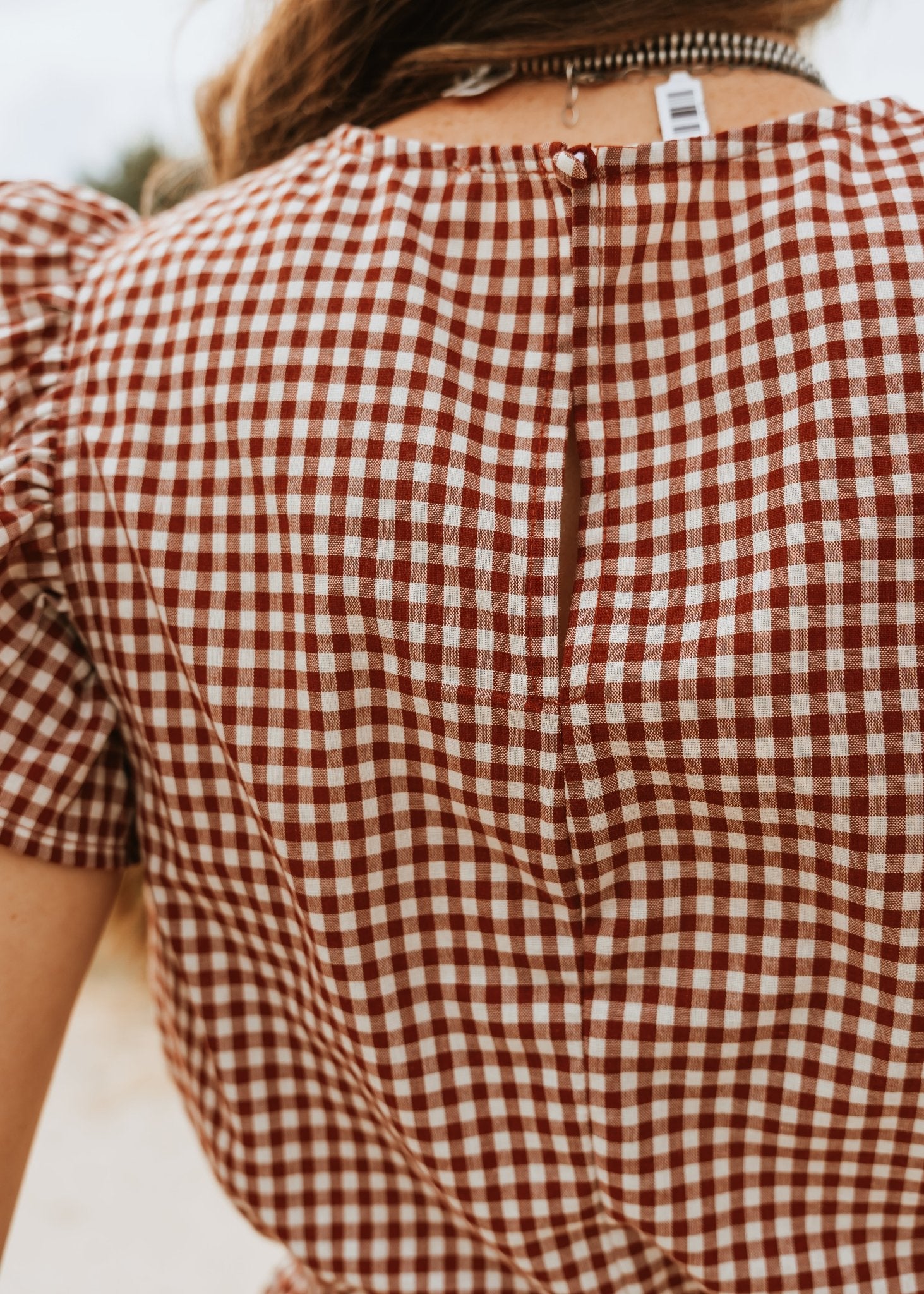 Crimson Gingham Ruffle Sleeve Cropped Top CT9352 - Southern Soule Designs