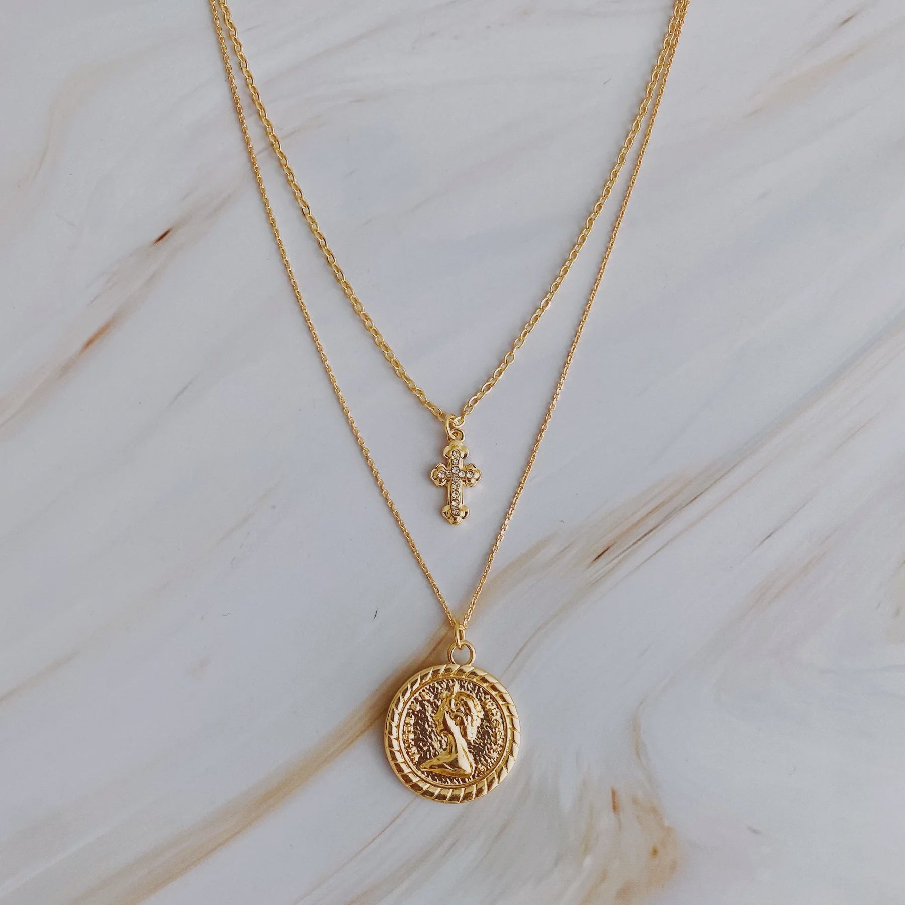 Cross and Coin Layered Necklace - Southern Soule Designs