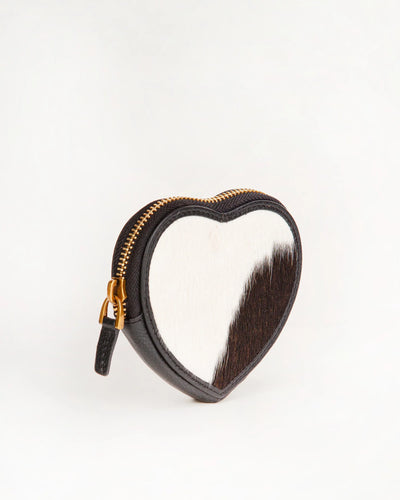 Cupid Coin Pouch - Black & White Cowhide
