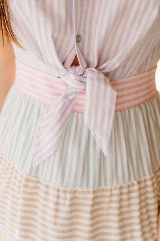 Multi Striped Tiered Midi Dress D25726