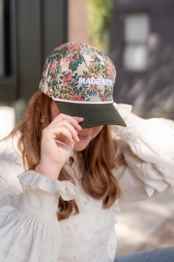 Made New Floral Embroidered Green Snapback Cap