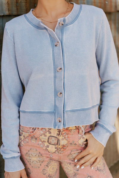 Daily Knit Denim Cardigan Washed Indigo ZT253221 - Southern Soule Designs