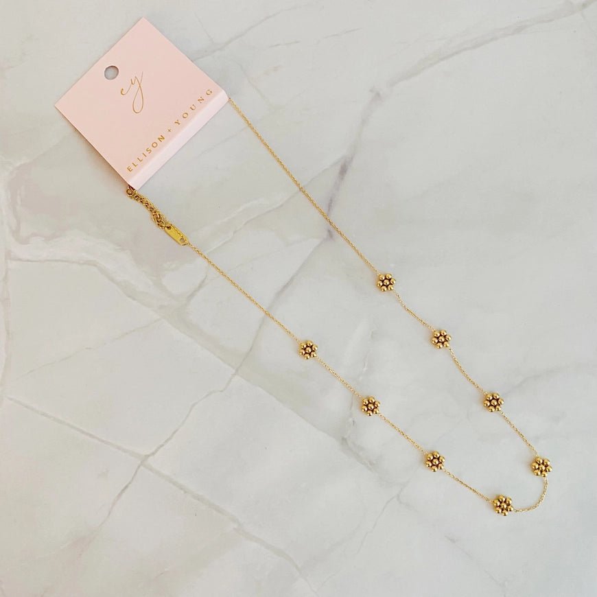Dainty Golden Bead Flower Necklace - Southern Soule Designs